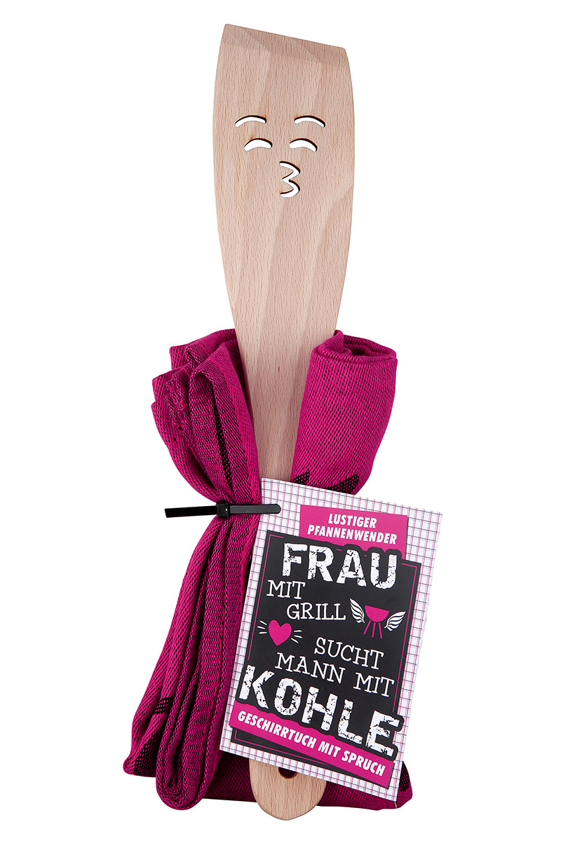 Holz Pfannenwender+Geschirrtuch &quot;Frau mit Grill…&quot;