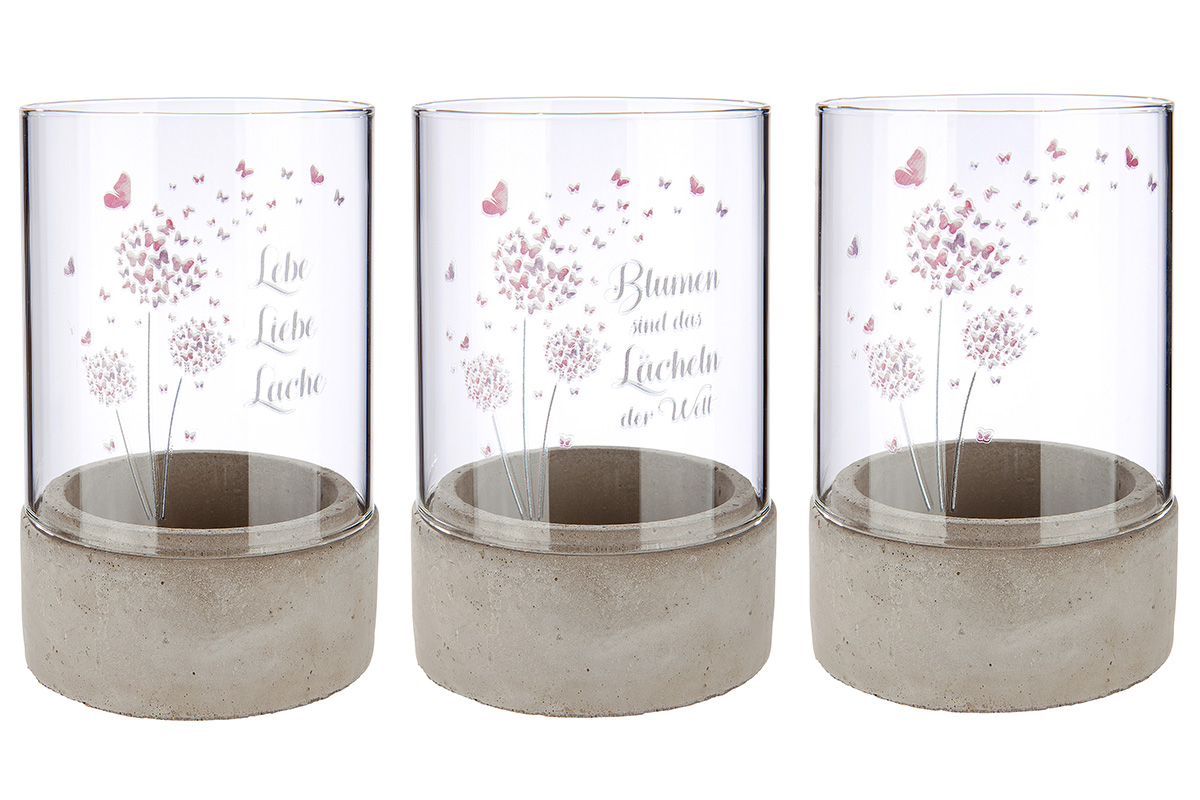 Zement Windlicht &quot;Pusteblume&quot;, Blumen sind das Lächeln der Welt