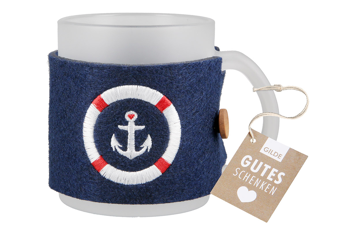 Glas Tasse &quot;Anker&quot; satiniert