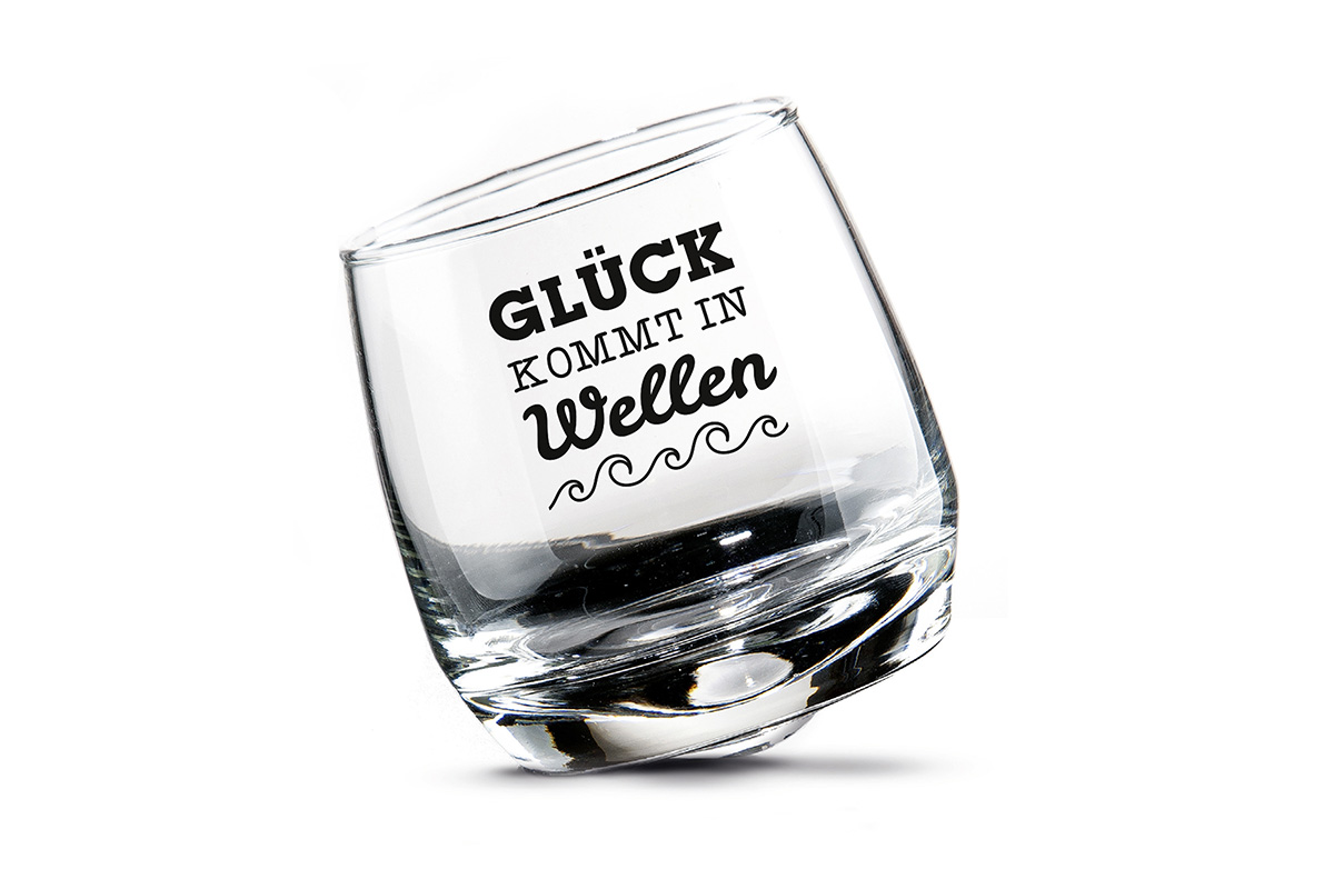 Wackelglas &quot;Glück kommt in Wellen&quot; 2er-Set
