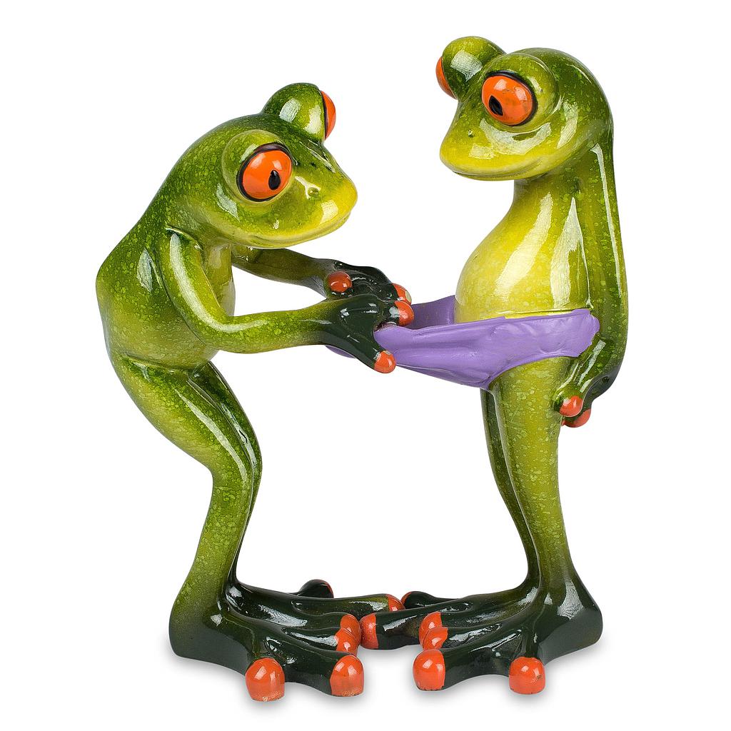 Froschpaar schaut in die Unterhose