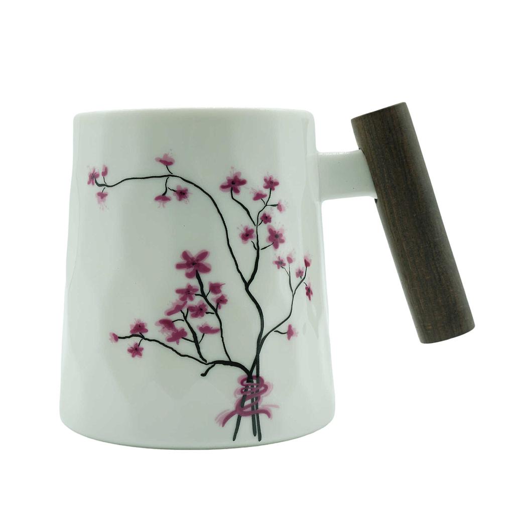 Becher "Cherry Blossom",  Porzellan, mit Holzgriff,  0,4  l