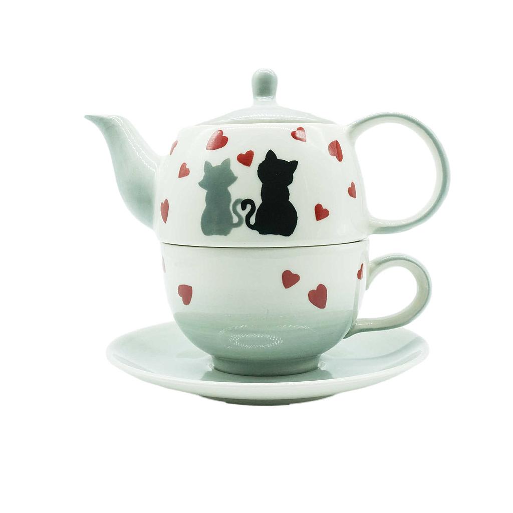 Tea-for-one Set "Colette" Kanne 0,4 l, Tasse 0,2 l, Keramik, 4-teilig, Kanne: H 11,5 cm, Ø 5,5 cm Tasse: H 8 cm
