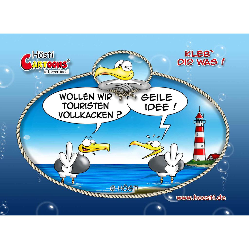 Klebe-Postkarte &quot;Touristen vollkacken&quot;