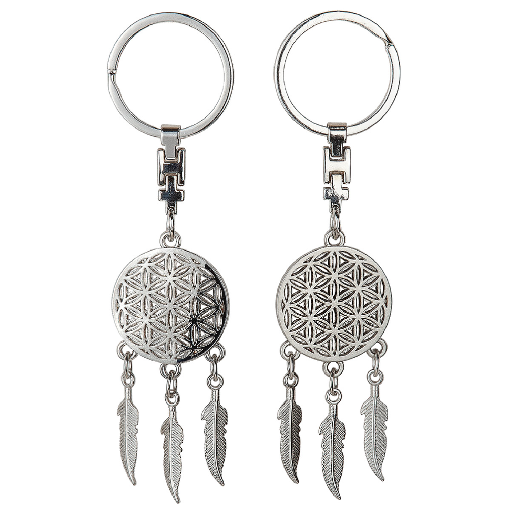 Schlüsselanhänger, Lebensblumenmotiv, Metall, silberfarben, 