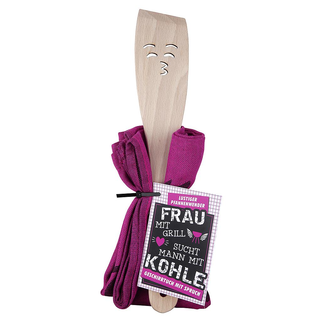 Holz Pfannenwender+Geschirrtuch &quot;Frau mit Grill…&quot;