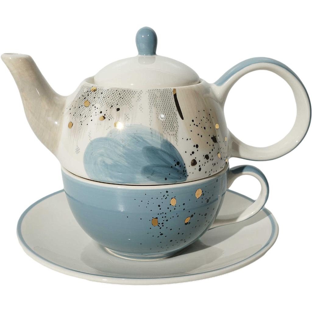 Tea-for-one Set &quot;Belle&quot; Kanne: 0,4 l, Tasse: 0,2 l, Keramik mit Goldauflage, 4-teilig, Kanne: H 12 cm, Ø 5,5 cm Tasse: H 6 cm, Ø 10 cm