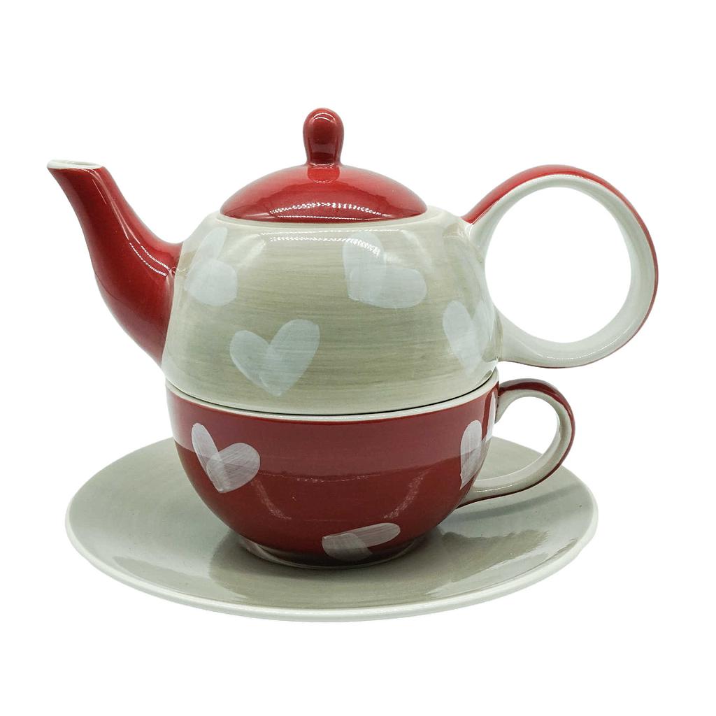 Tea-for-one Set &quot;Corazon&quot; Kanne: 0,4 l, Tasse: 0,2 l, Keramik, 4-teilig, Kanne: H 12 cm, Ø 5,5 cm Tasse: H 6 cm, Ø 10 cm