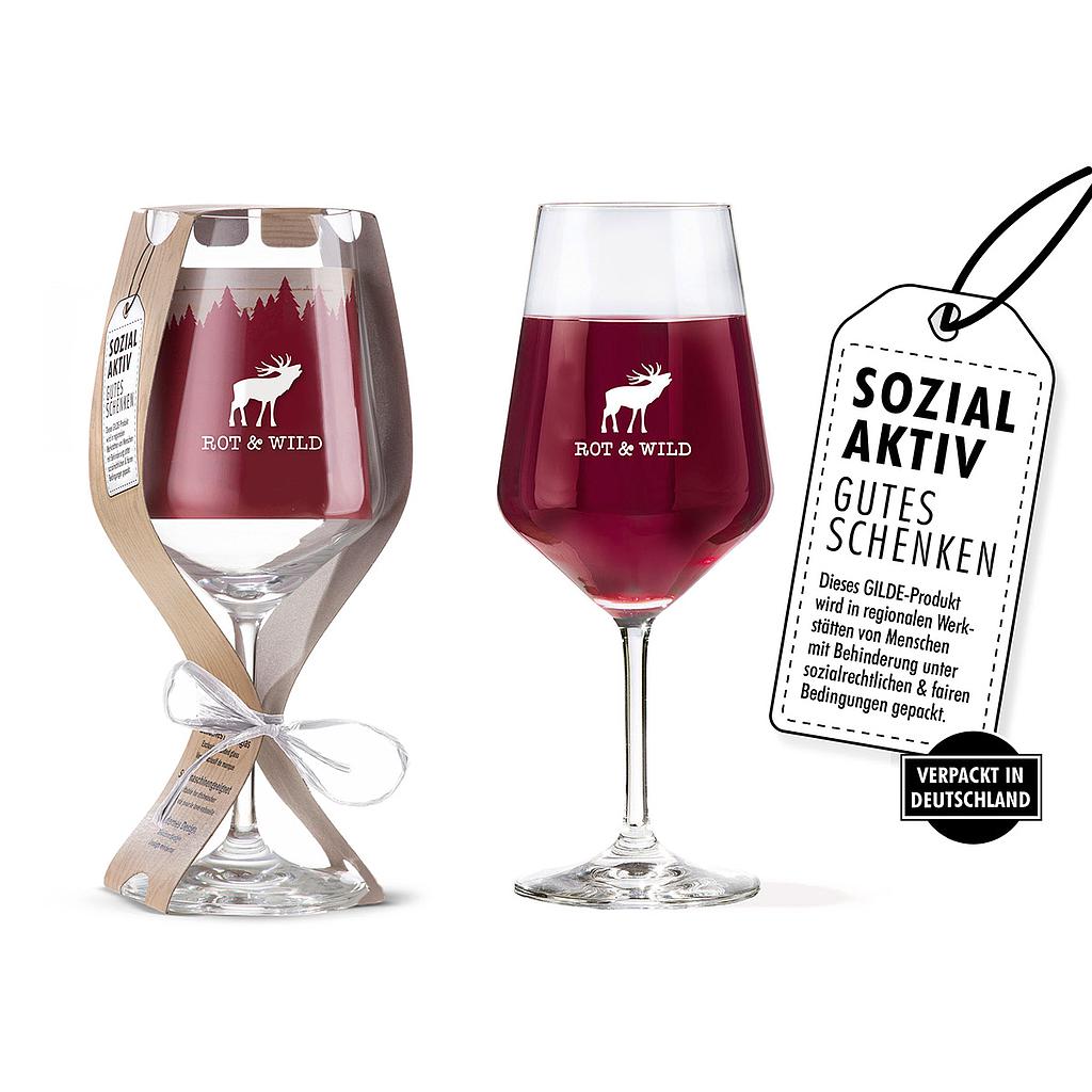 Weinglas &quot;Rot &amp; Wild&quot; Füllmenge ca. 500ml, mit Banderole &quot;Zum Wohl!&quot;, spülmaschinenfest, deutsche Herstellung