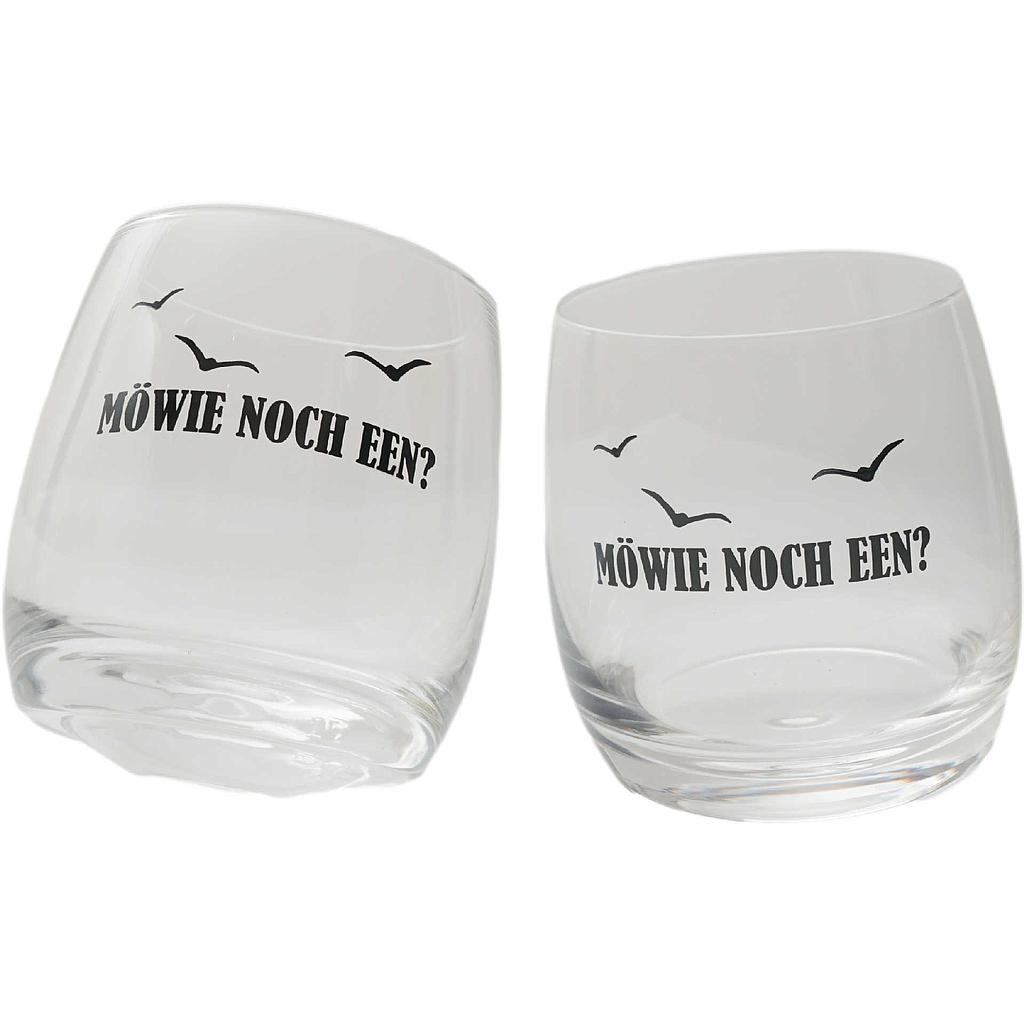 Wobbling Glass "MÖWIE NOCH EEN" Design Möwen ca. 200 ml 2er-Set