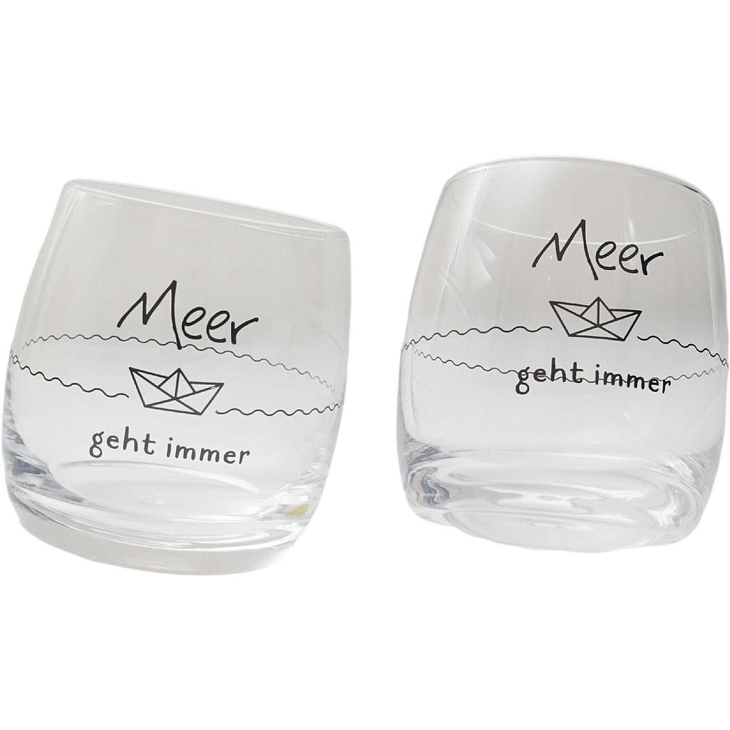 Wobbling Glass &quot;Meer geht immer&quot; ca. 200 ml 2er-Set