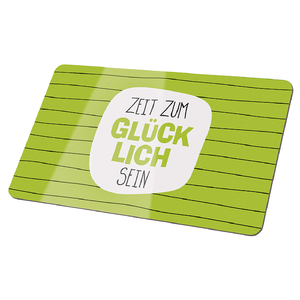 Brettchen, rechteckig, &quot;Glücklich&quot;, Spruch, Resopal, grün, VE 6, L. 14,5 cm, B. 23,5 cm