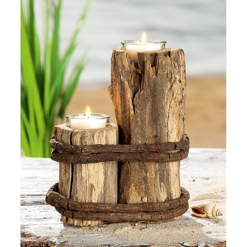 Teelichtleuchter, Holz, naturfarben, L. 10 cm, B. 15 cm, H. 18 cm