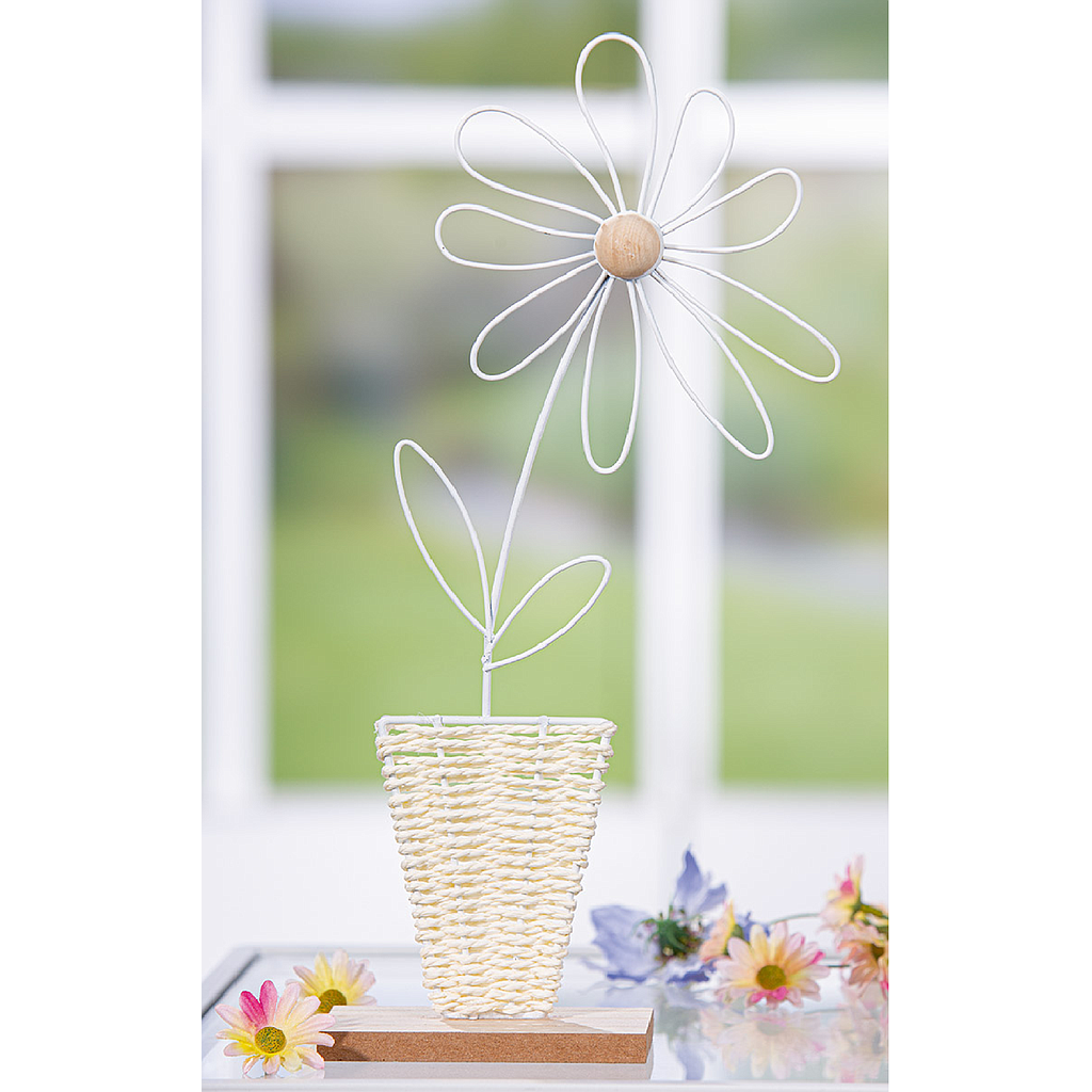 Standrelief, Blume, &quot;Panela&quot;, Metall, weiß, L. 5 cm, B. 16 cm, H. 32 cm