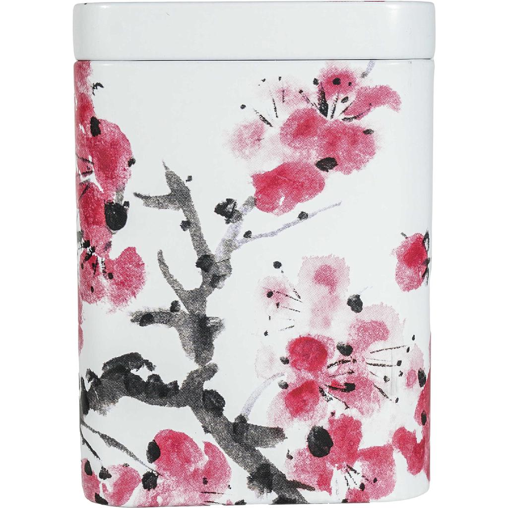 Dose &quot;Sakura&quot;, 100 g Weißblech, eckig, Stülpdeckel, matt 7,3 x 7,3 x 10 cm