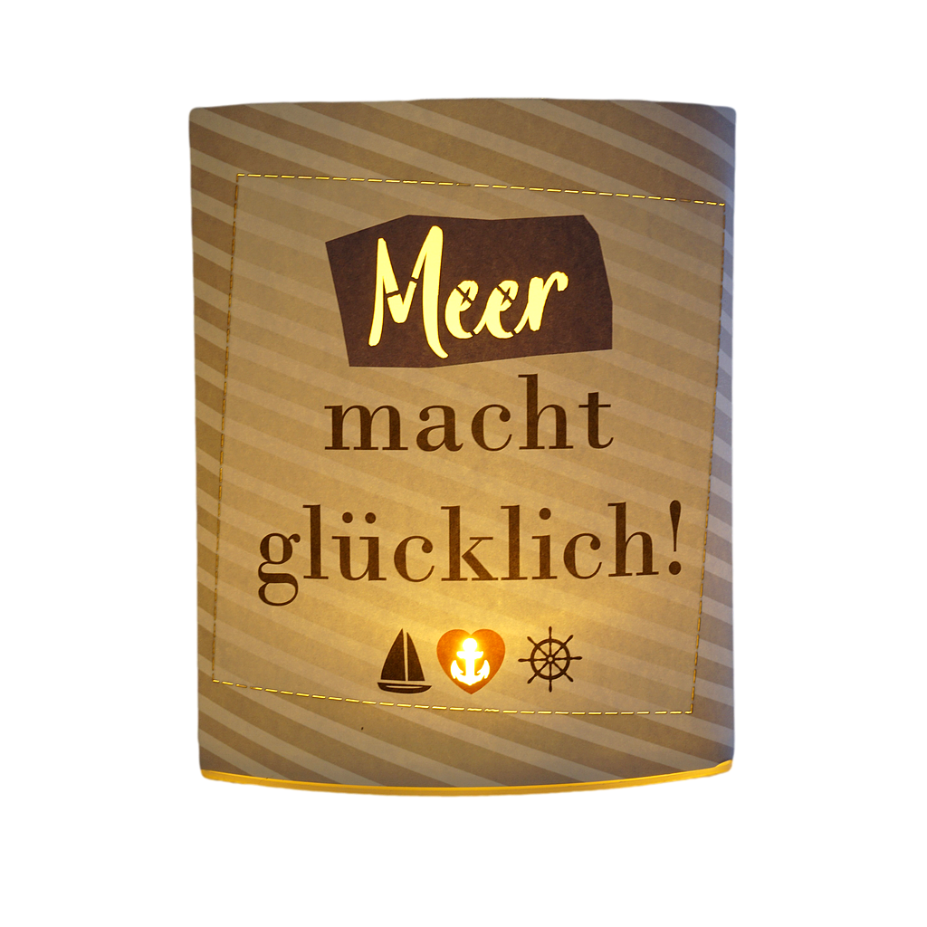 Dekoleuchte (LED), Ellipse, "Meer", Spruch, gestreift, Papier, creme, L. 6 cm, B. 13 cm, H. 16 cm