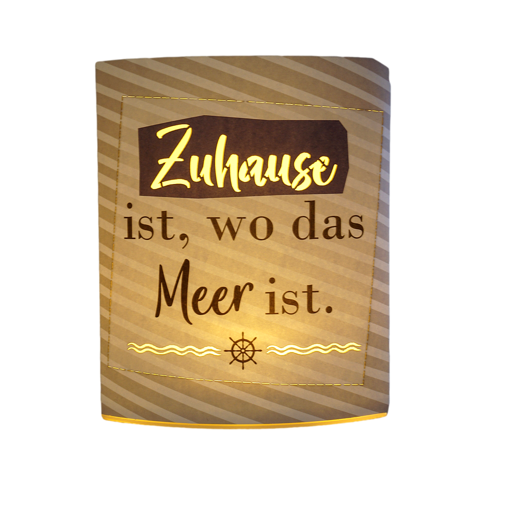 Dekoleuchte (LED), Ellipse, "Zuhause", Spruch, gestreift, Papier, creme, L. 6 cm, B. 13 cm, H. 16 cm
